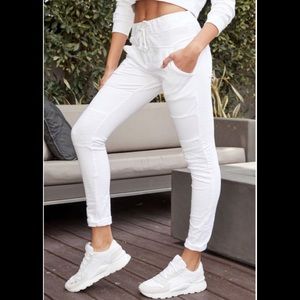 Venti6 Drawstring Joggers White Cropped pants